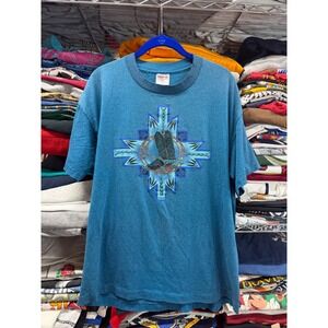 Vintage Tee Jays HEF-T Cowboy Boot Southwestern Graphic T-Shirt Teal XL USA 4025